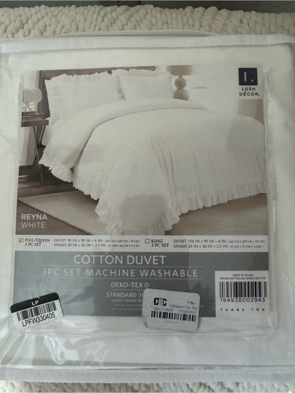 Reyna White Cotton Duvet Cover Set - 3PC
